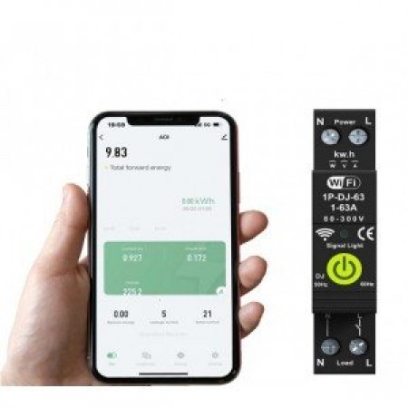 Tuya Wi-Fi предпазител бушон 63А за DIN с функция електромер и токови защити Tuya Wi-Fi предпазител бушон 63А за DIN с функция електромер и токови защити