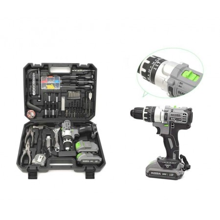 Комплект акумулаторен винтоверт 24 V + 111 броя инструменти HAWEK