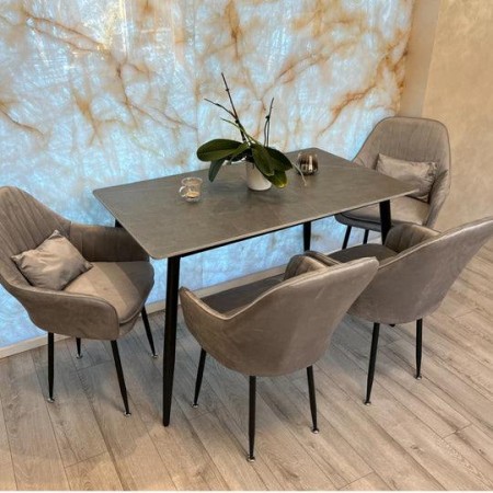 Комплект 4 броя трапезни столове Ивон + ПОДАРЪК възглавнички - цвят сив Комплект 4 броя трапезни столове Ивон + ПОДАРЪК възглавнички - цвят сив