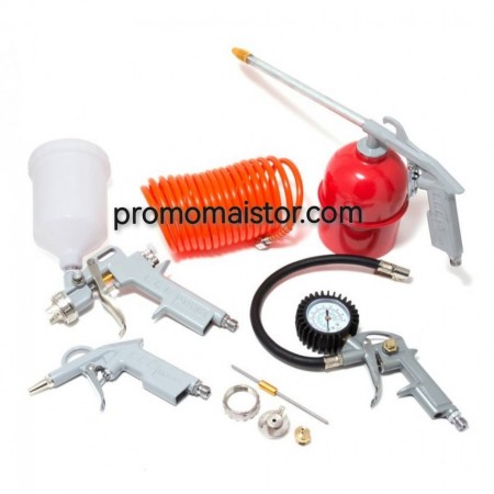 ПРОМО ПАКЕТ Електрически бутален компресор 50 литра + Комплект пневматични инструменти