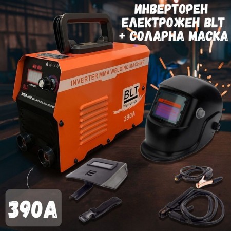 Инверторен електрожен BLT Werkzeuge, 390A + соларна маска за заваряване 