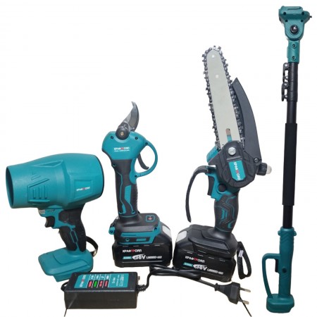 ПРОМО КОМПЛЕКТ 4 в 1 турбо пистолет, лозарска ножица, резачка 15 см и телескопичен прът KraftRoyal 36V 8Ah