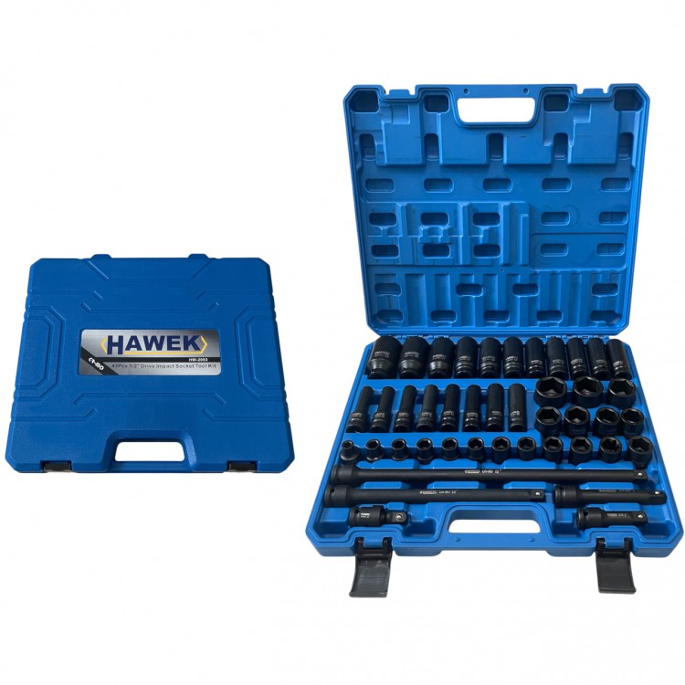 Комплект ударни вложки и удължения 43части – 1/2'' HAWEK, HW-2053