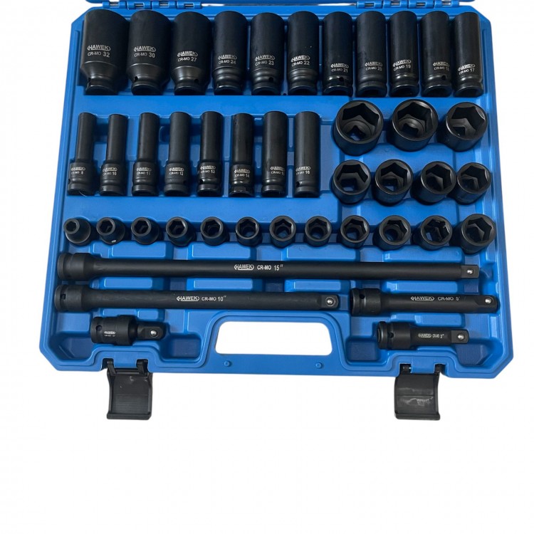 Комплект ударни вложки и удължения 43части – 1/2'' HAWEK, HW-2053