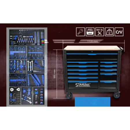 Професионален шкаф с инструменти STAHLMAYER JUMBO XXL – 501 части