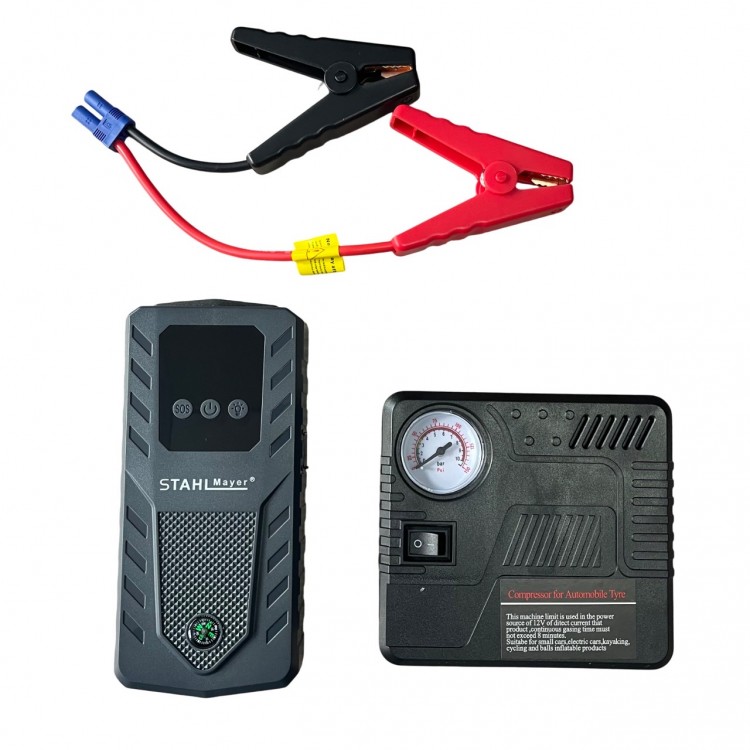 Автомобилен стартер с компресор STAHLMAYER Jump Starter 20000mAh  Автомобилен стартер с компресор STAHLMAYER Jump Starter 20000mAh
