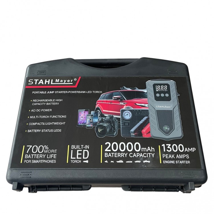 Автомобилен стартер с компресор STAHLMAYER Jump Starter 20000mAh  Автомобилен стартер с компресор STAHLMAYER Jump Starter 20000mAh