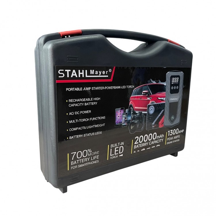 Автомобилен стартер с компресор STAHLMAYER Jump Starter 20000mAh  Автомобилен стартер с компресор STAHLMAYER Jump Starter 20000mAh