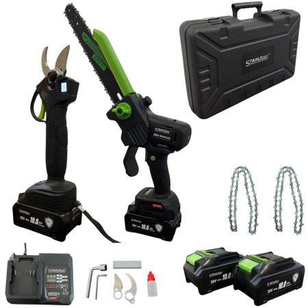 Комплект акумулаторна лозарска ножица и акумулаторен трион StahlMayer 36V 10AH, LCD дисплей Комплект акумулаторна лозарска ножица и акумулаторен трион StahlMayer 36V 10AH, LCD дисплей