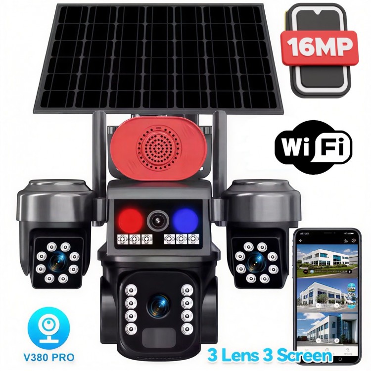 Соларна охранителна камера TAXSUNVISION – 16 MP, 3 обектива, аларма,  Wi-Fi , модел 28-80