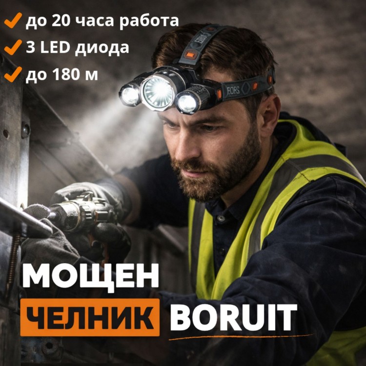 Мощен челник за глава с 3 LED диода Boruit