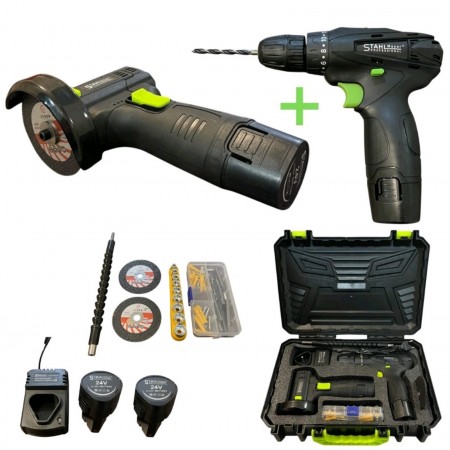Комплект акумулаторен ударен винтоверт + мини ъглошлайф STAHLMAYER 24V Комплект акумулаторен ударен винтоверт + мини ъглошлайф STAHLMAYER 24V