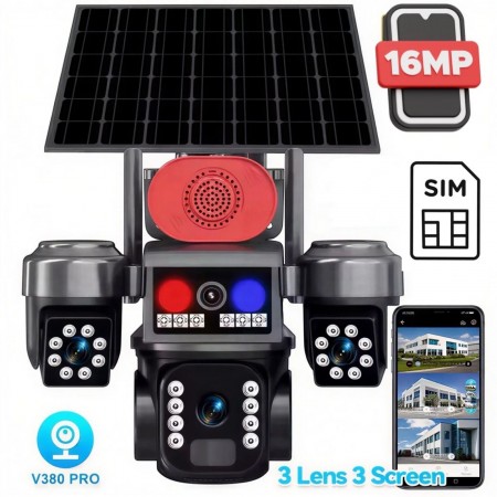 Соларна охранителна камера TAXSUNVISION – 16 MP, 3 обектива, аларма, SIM, модел 28-80