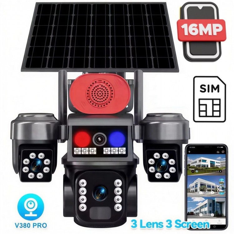 Соларна охранителна камера TAXSUNVISION – 16 MP, 3 обектива, аларма, SIM, модел 28-80