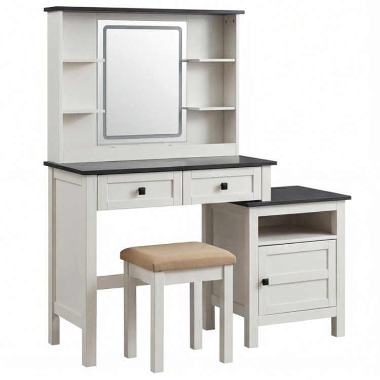 Тоалетка за гримиране с LED осветление и допълнителен шкаф