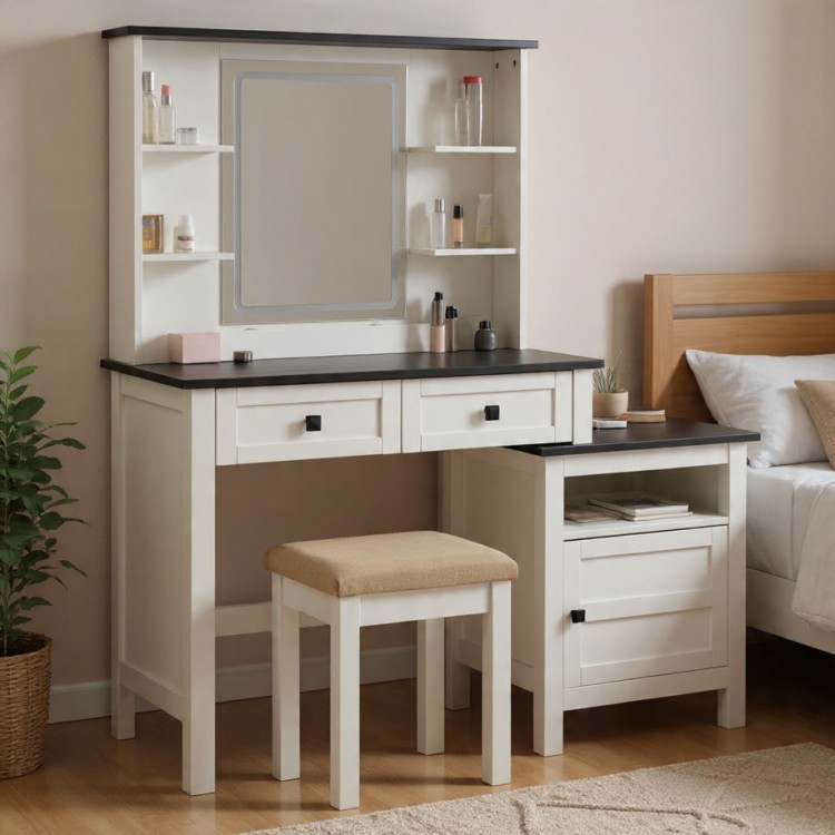 Тоалетка за гримиране с LED осветление и допълнителен шкаф