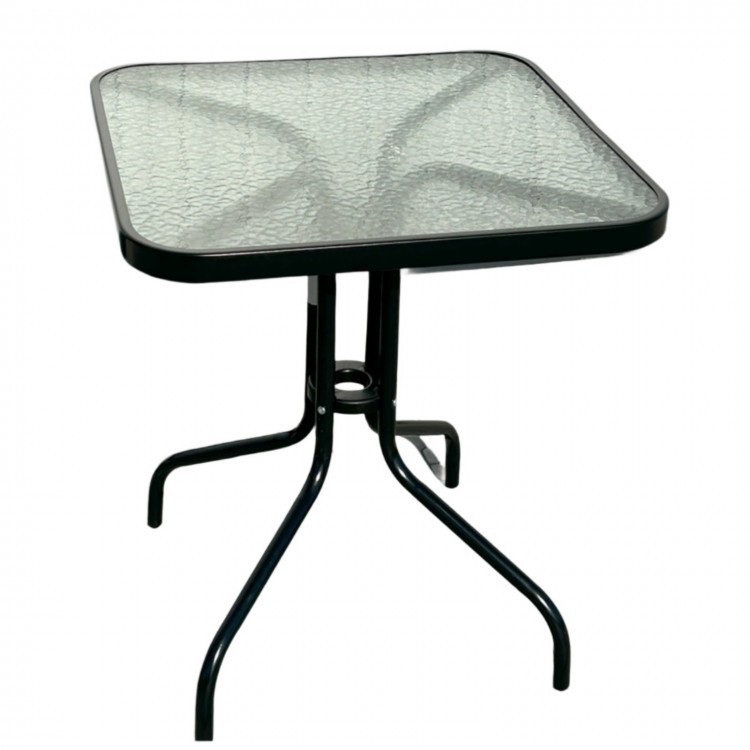 Градинска маса с прозрачно матирано стъкло и 2 стола, 60 х 60 см