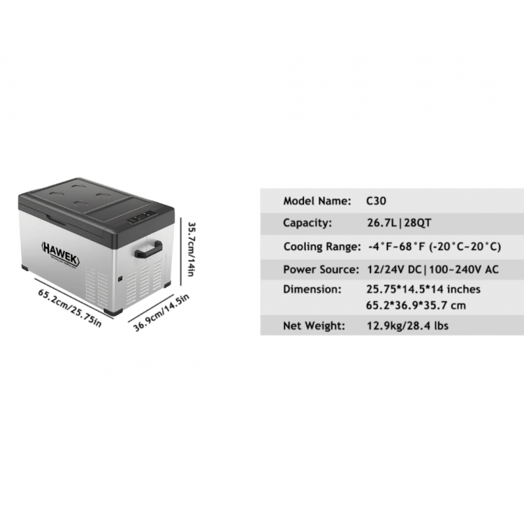 Портативен компресорен хладилник HAWEK С30 30L – 12V / 24V / 220V Портативен компресорен хладилник HAWEK С30 30L – 12V / 24V / 220V