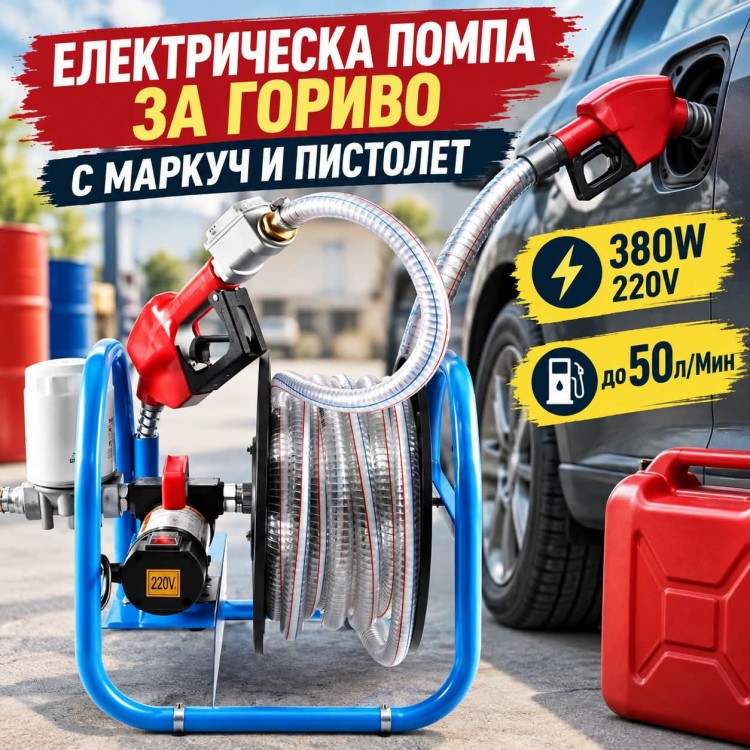 Електрическа помпа за гориво 380 W – 220 V, до 50 л/мин, с маркуч и пистолет