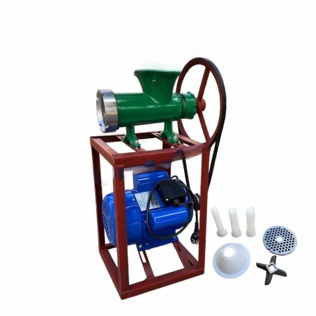 ПРОМО ПАКЕТ Чугунена месомелачка №32 с електромотор + хоризонтална пълначка за колбаси