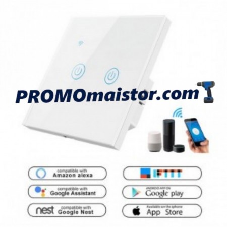 Tuya Smartlife - WiFi двоен сензорен ключ за осветление Tuya Smartlife - WiFi двоен сензорен ключ за осветление