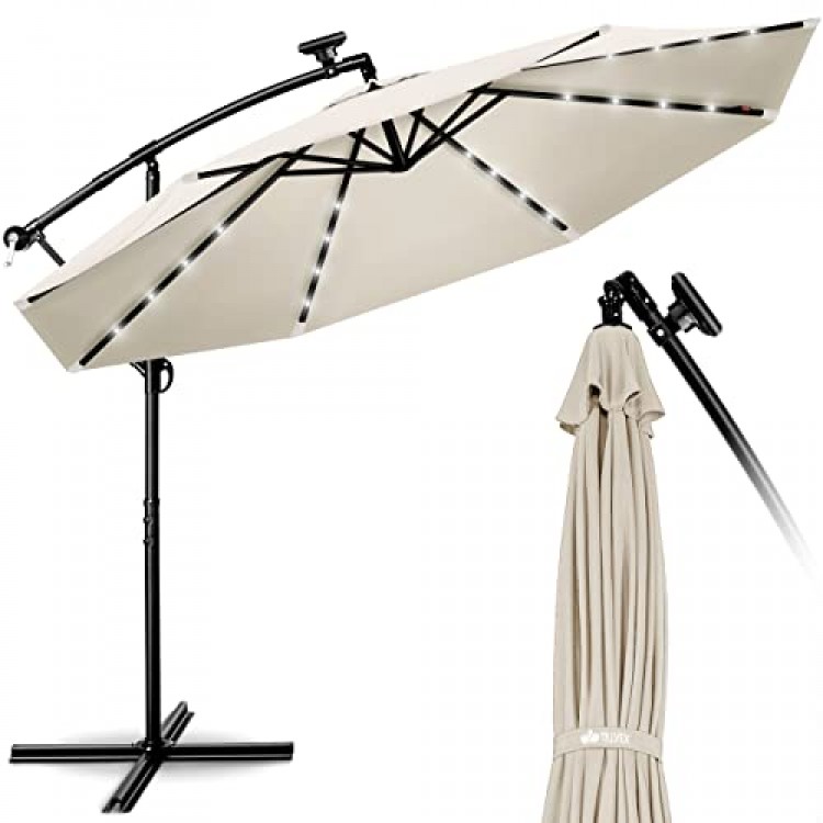 Градински чадър с 8 ребра, LED осветление и UV защита Градински чадър с 8 ребра, LED осветление и UV защита